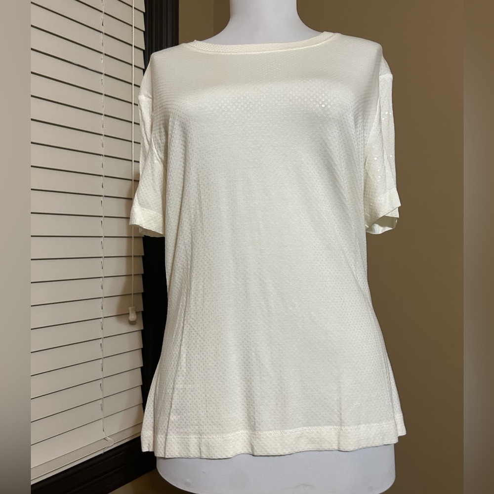 St. John Sequin Cream Short Sleeve Top